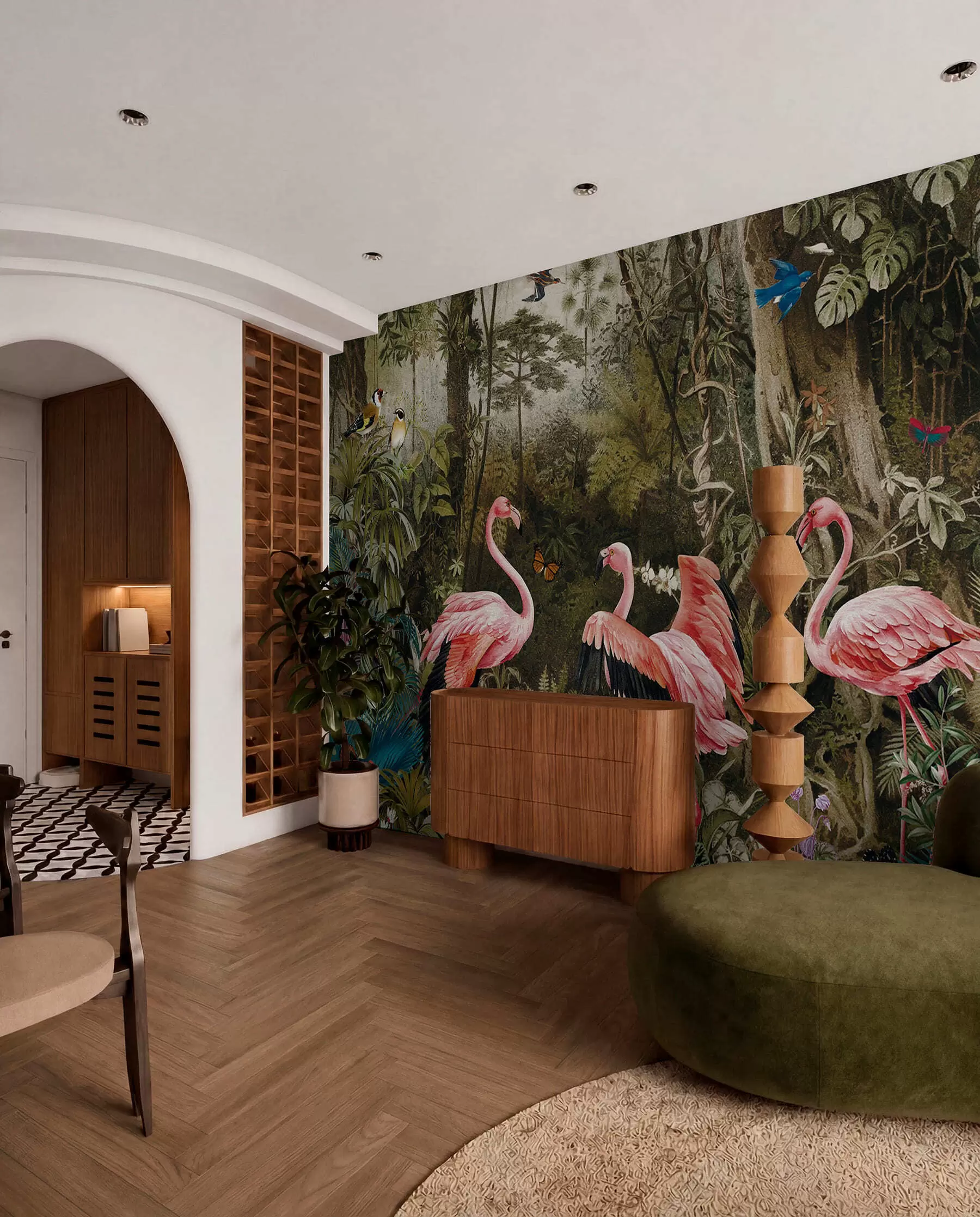 peintures murales Oiseaux tropicaux et flamants roses dans la jungle u73568