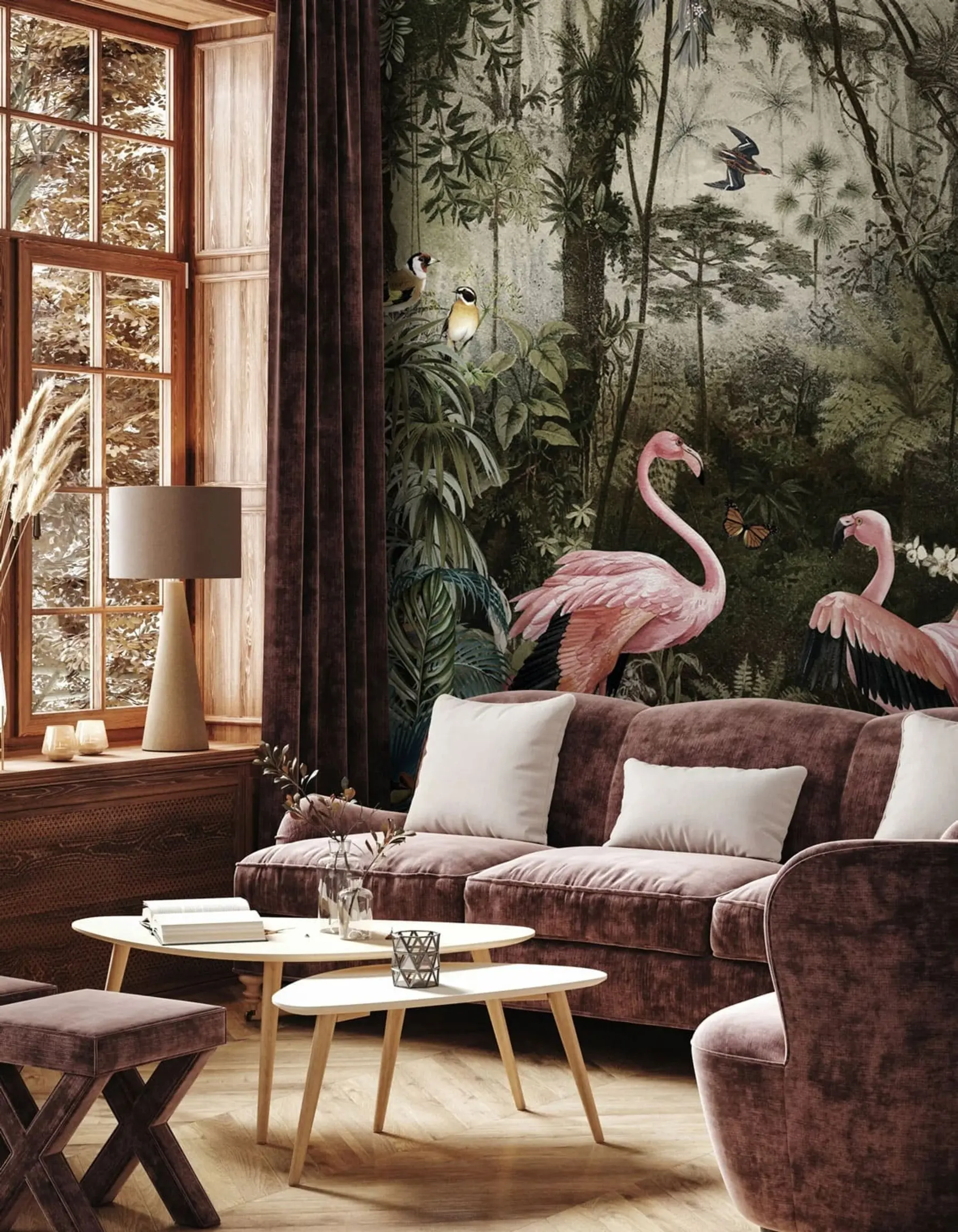 wall murals Wall murals Tropical birds and flamingos in the jungle buy online at Uwalls u73568