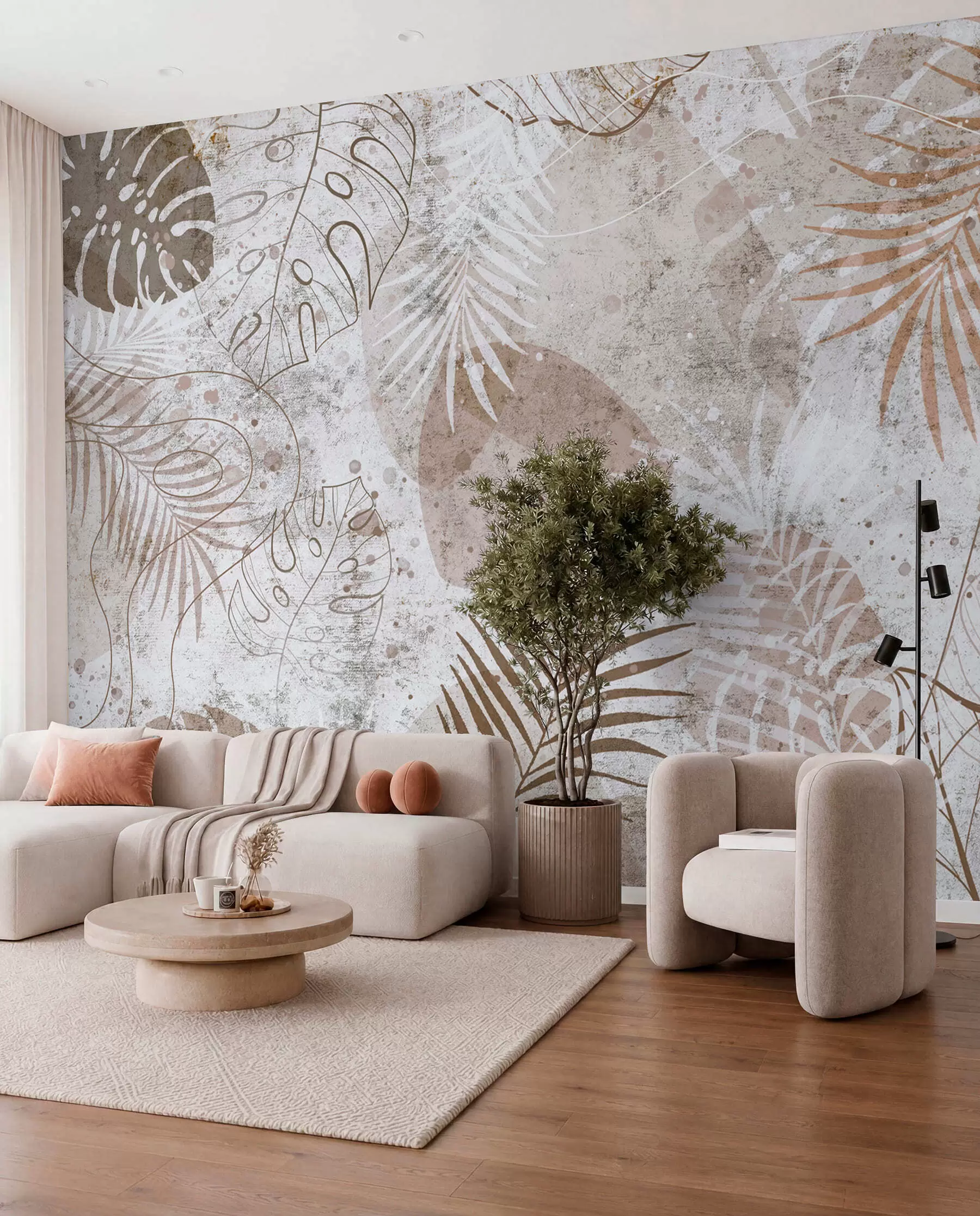 wall murals Glamorous 3D leaves in style grunge u73584