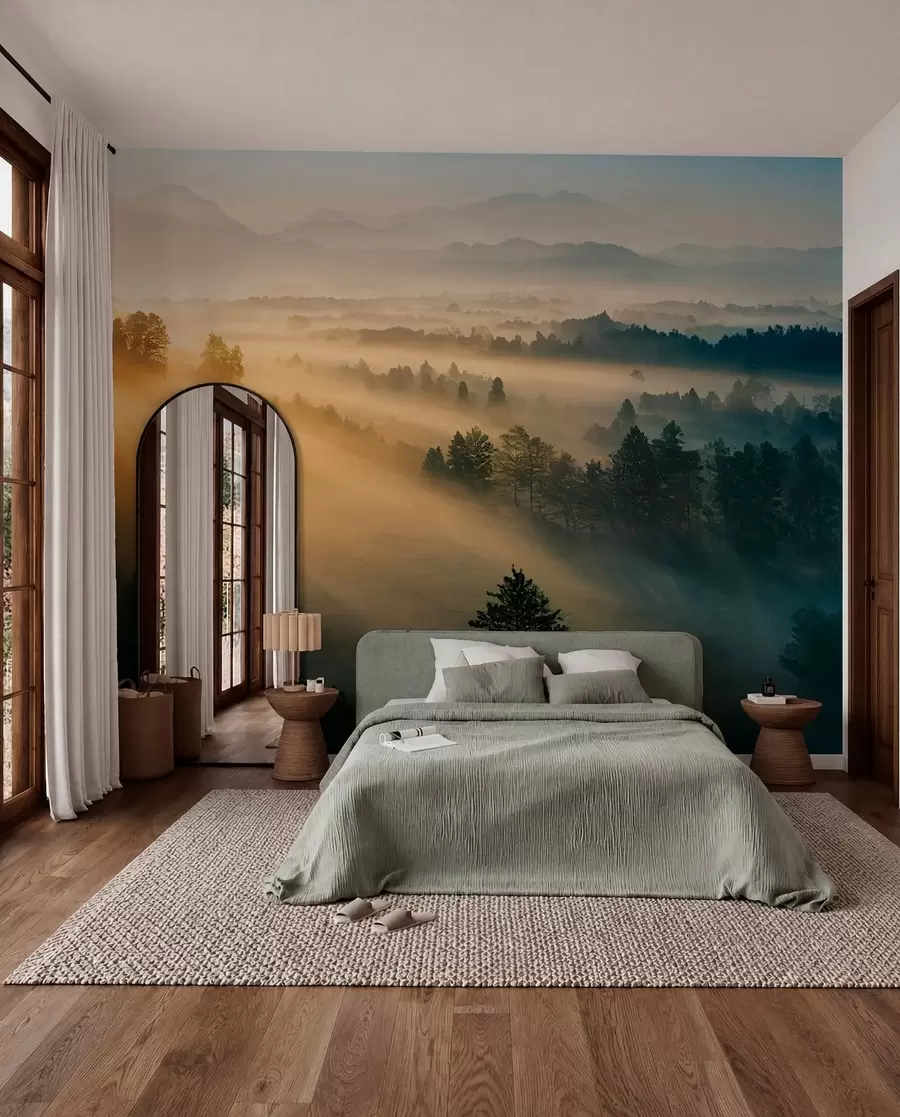 peintures murales Rayons de soleil et forêt brumeuse u73864