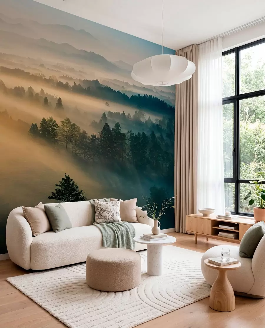 peintures murales Rayons de soleil et forêt brumeuse u73864