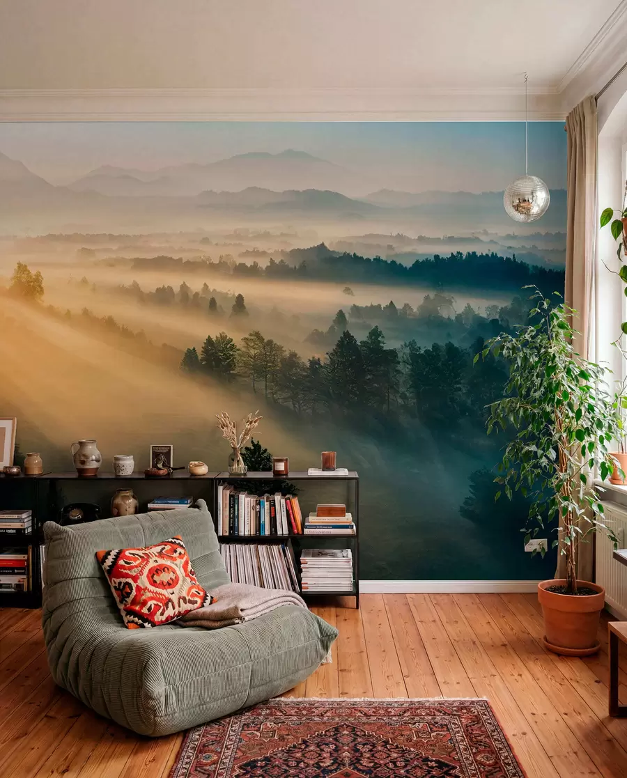 peintures murales Rayons de soleil et forêt brumeuse u73864