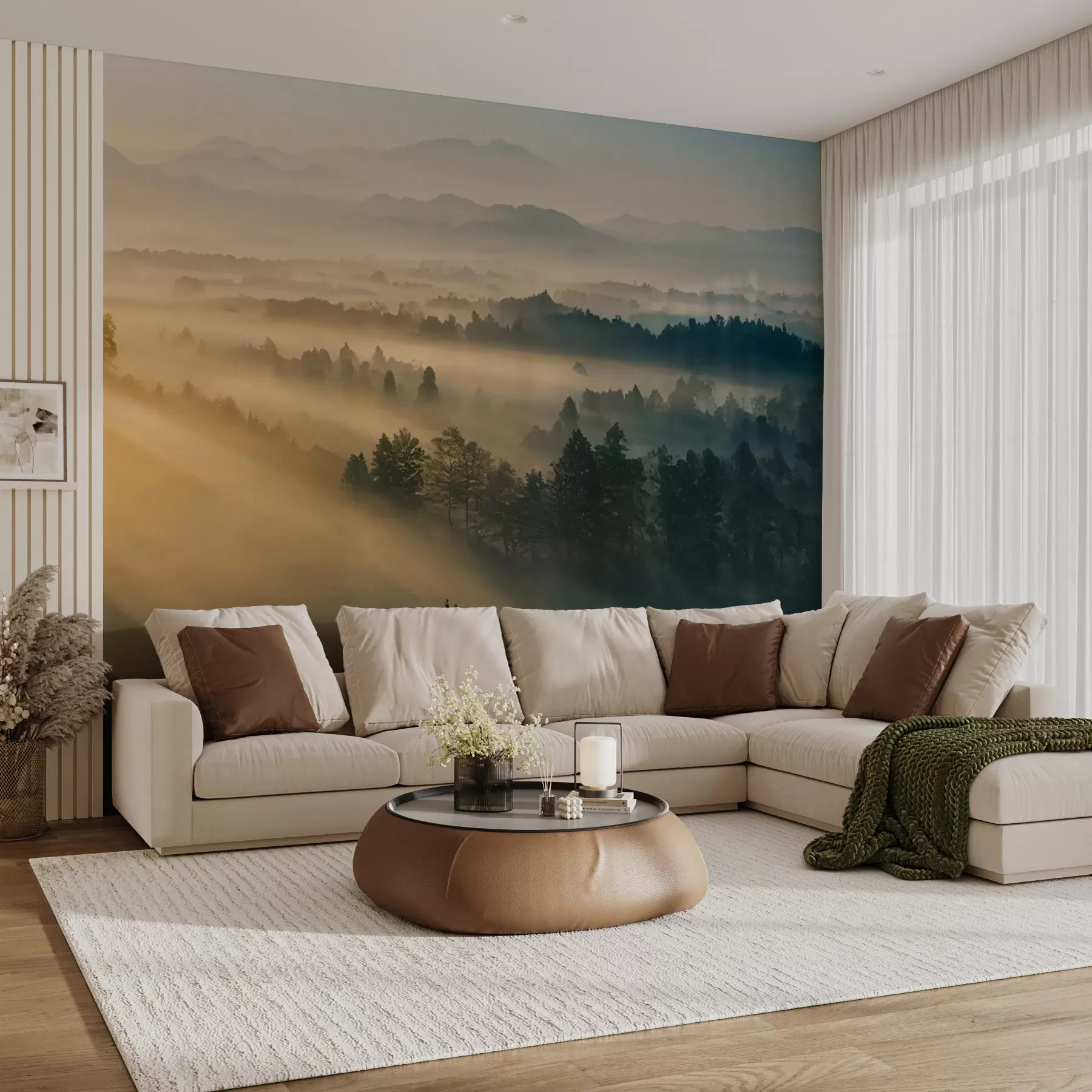 Wall Mural Photo Wallpaper Rays of the sun and foggy forest u73864