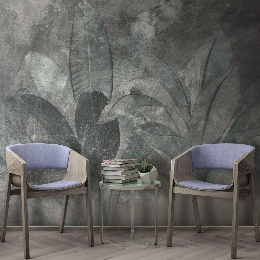 murales Hojas de plátano sobre fondo de piedra u73884