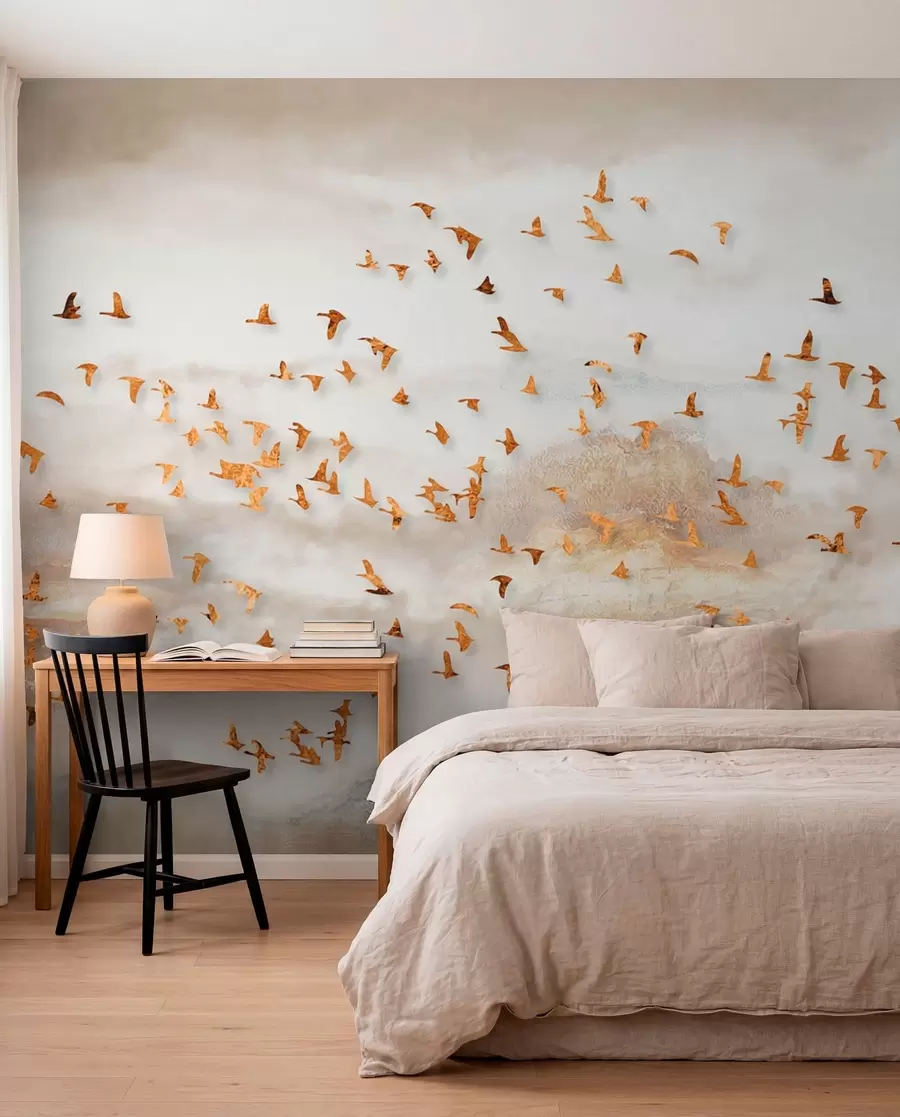 peintures murales Troupeau d'oiseaux dans les montagnes u93537