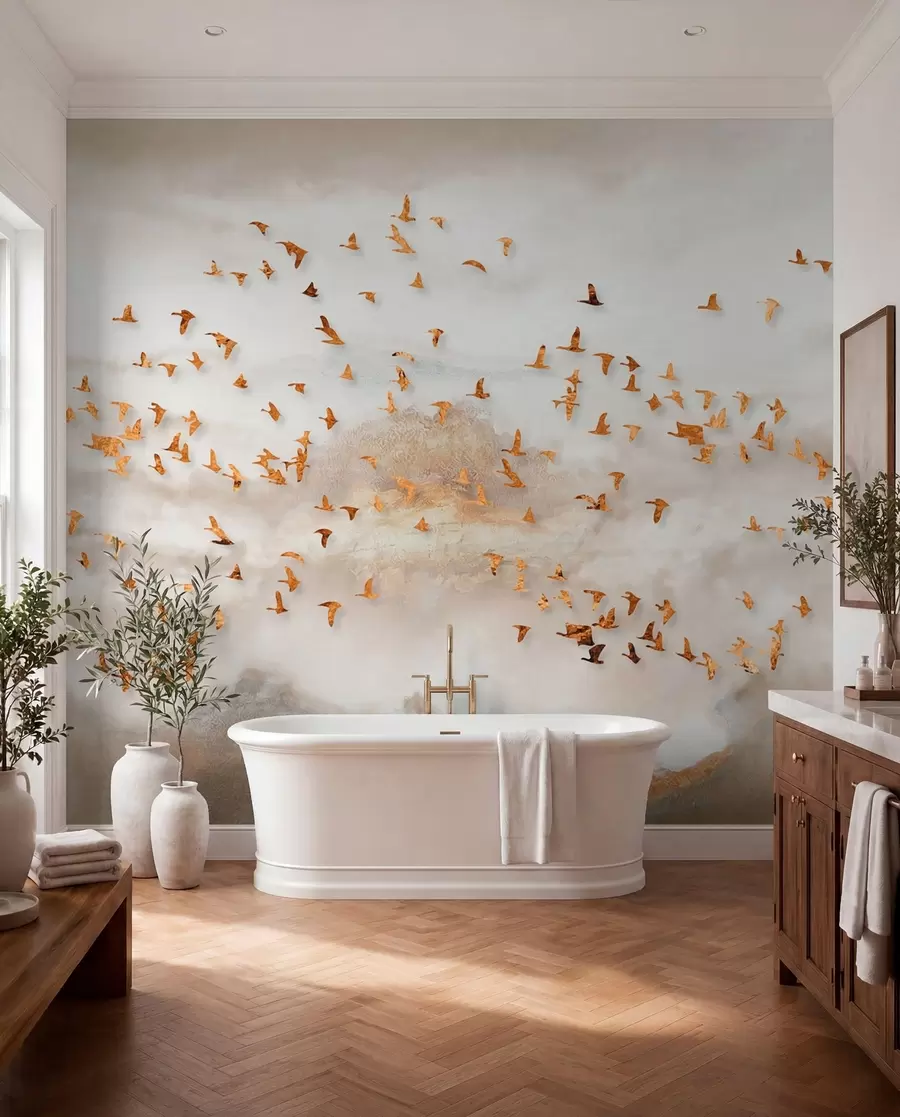 wall murals Flock of birds in the mountains u93537