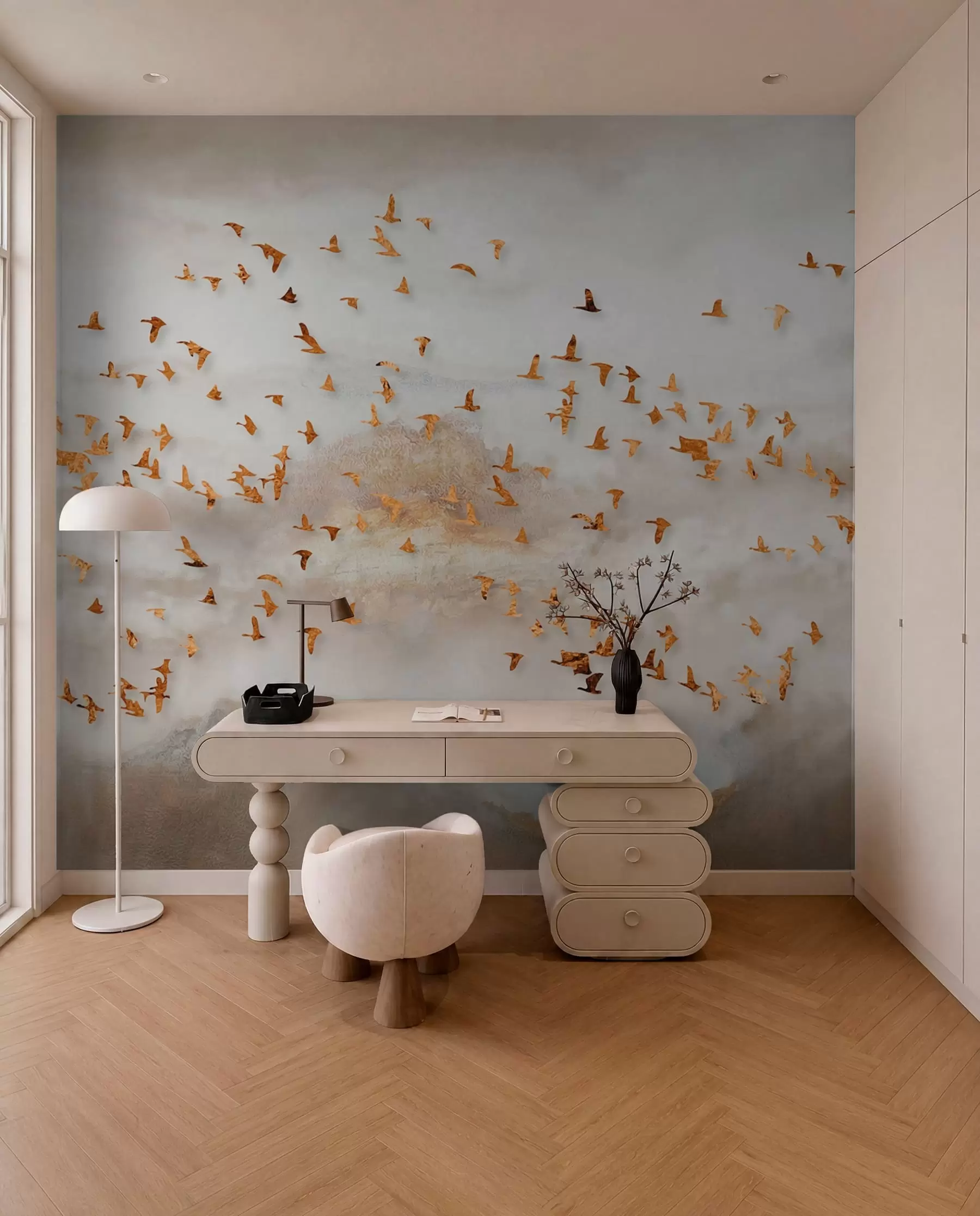 wall murals Flock of birds in the mountains u93537