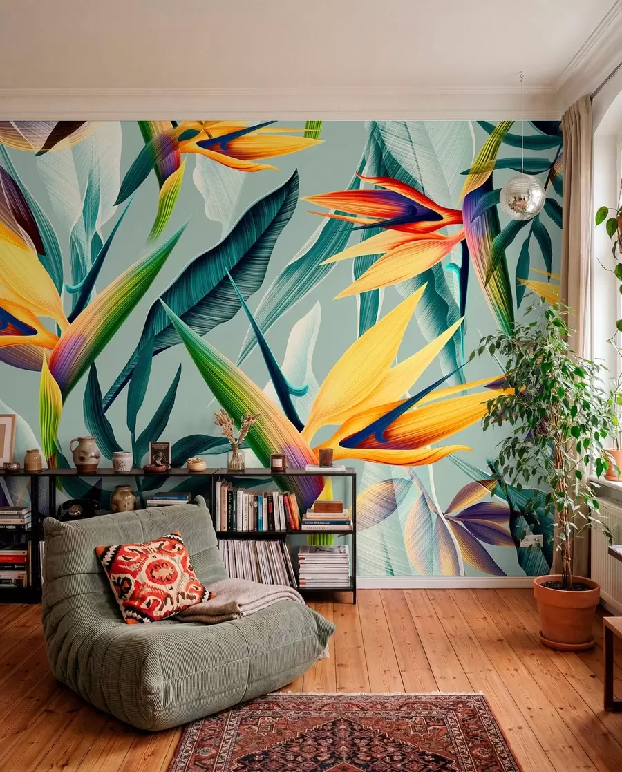 peintures murales Plantes et feuilles tropicales tendance aux couleurs vives u73960