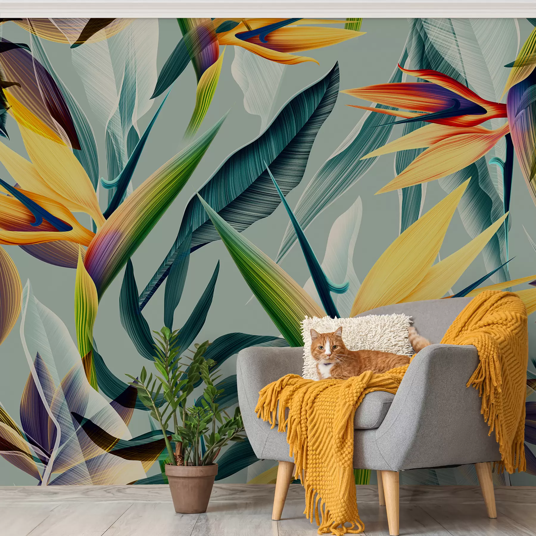 peintures murales Plantes et feuilles tropicales tendance aux couleurs vives u73960