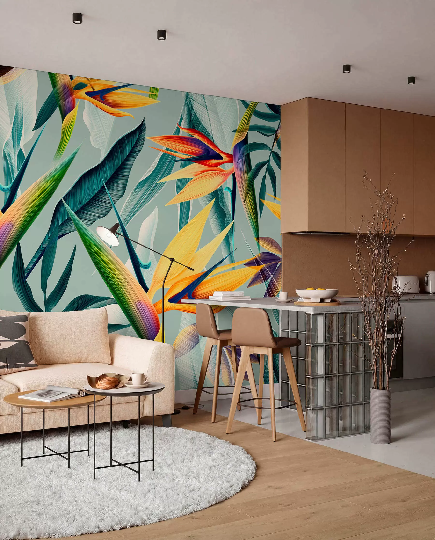 Wall Mural Photo Wallpaper Trendy tropical plants and leaves in bright color u73960