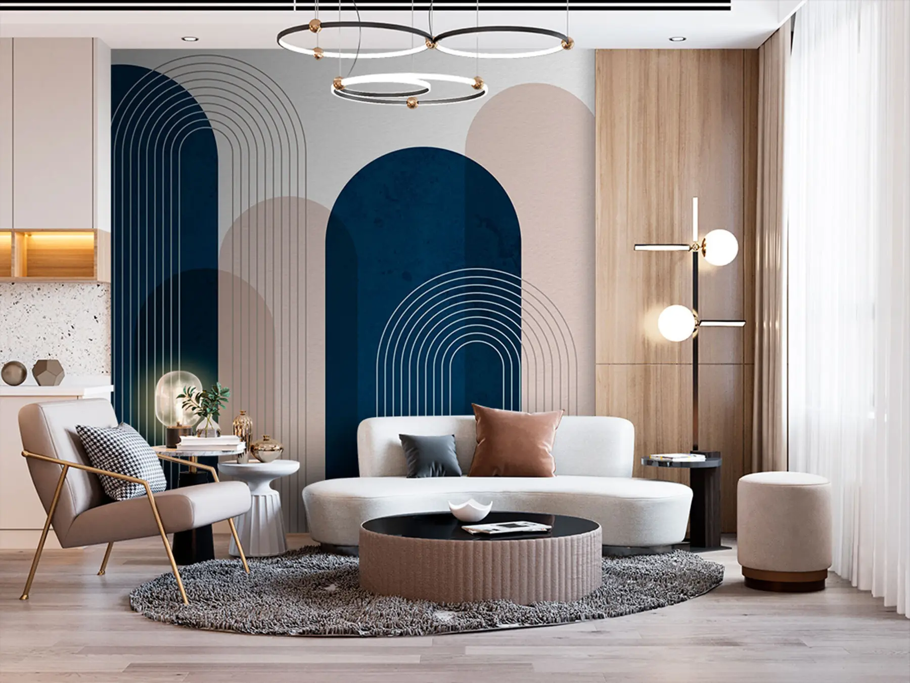 Wall Mural Photo Wallpaper Abstract blue and beige arches u73098