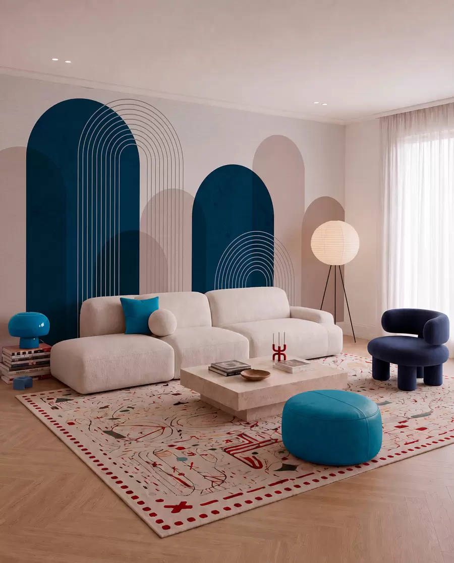 wall murals Abstract blue and beige arches u73098