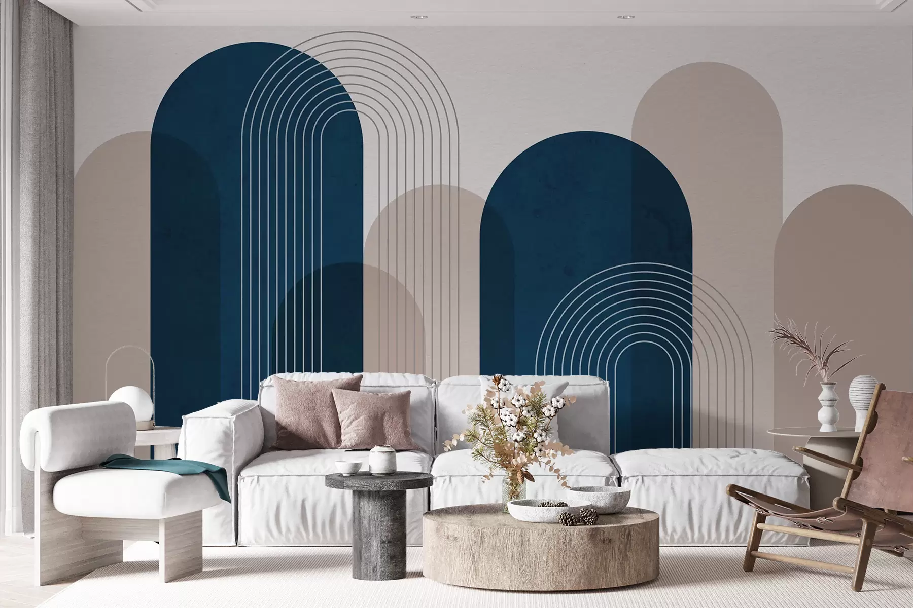 Wall Mural Photo Wallpaper Abstract blue and beige arches u73098