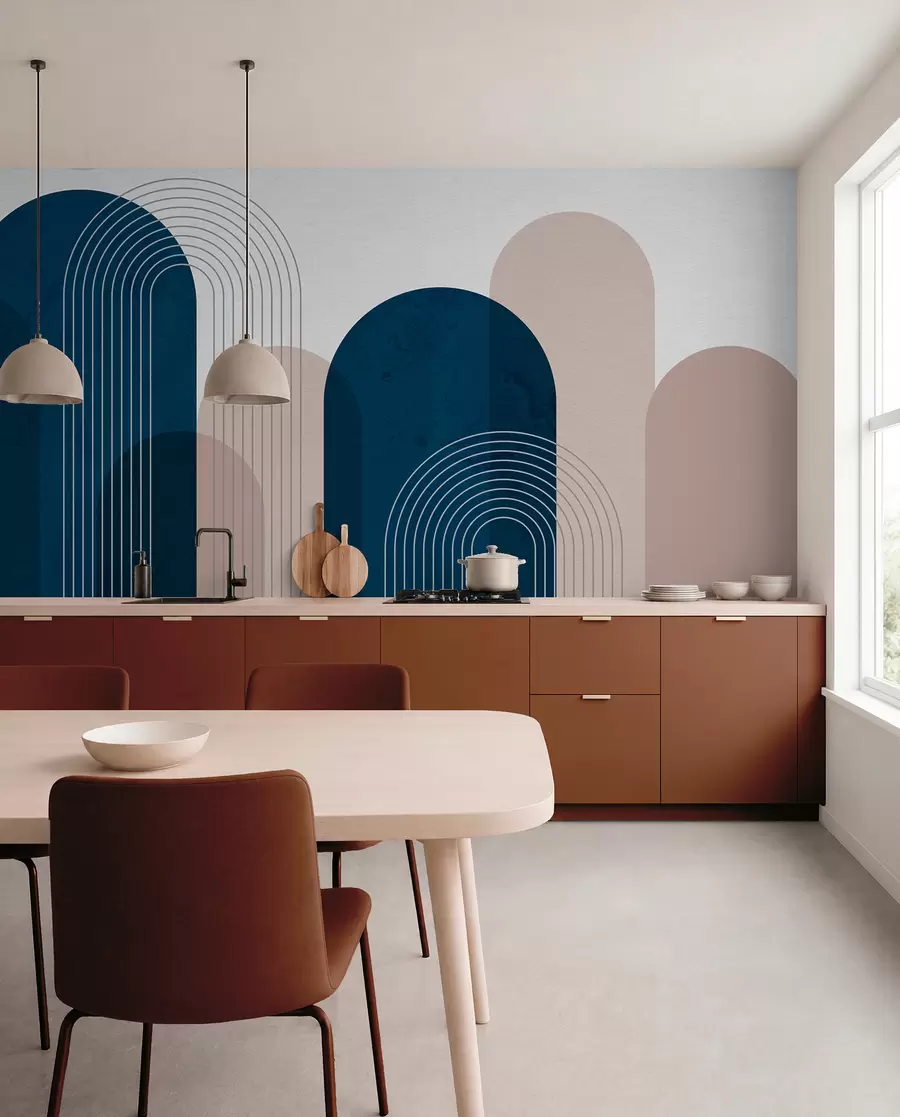 wall murals Abstract blue and beige arches u73098