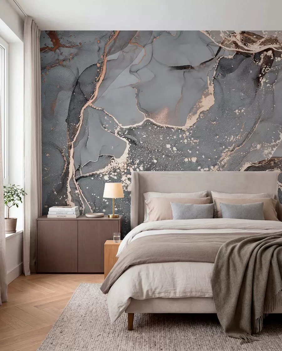 peintures murales Marbre gris aux veines ambrées u93578
