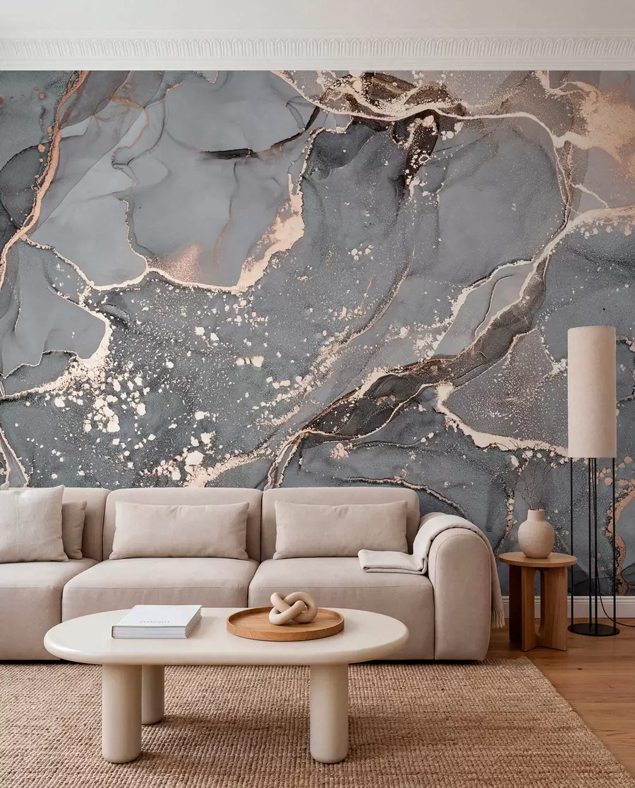 peintures murales Marbre gris aux veines ambrées u93578