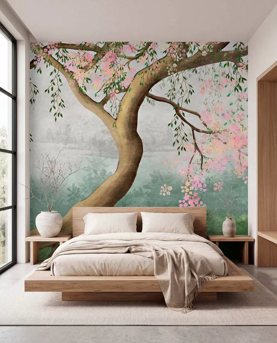 wall murals Flowering tree on the hill u93587