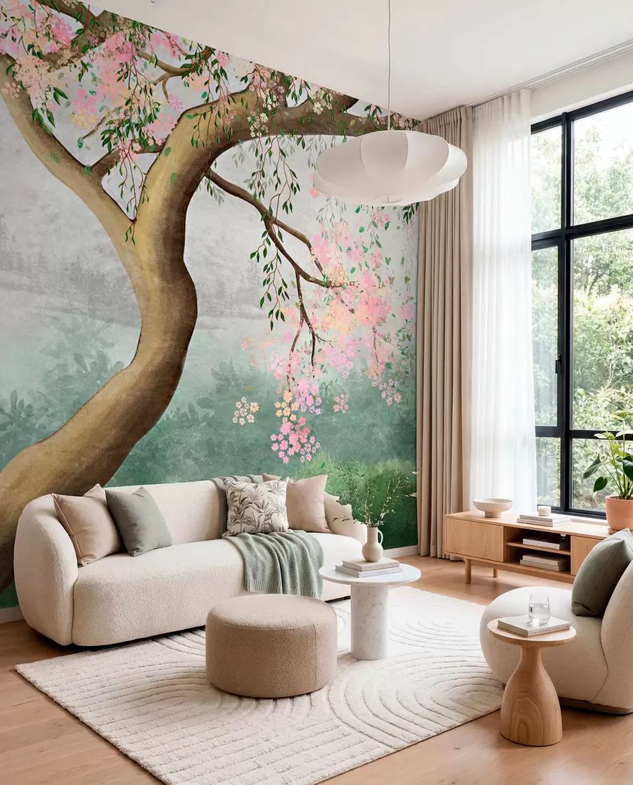 Wall Mural Photo Wallpaper Flowering tree on the hill u93587