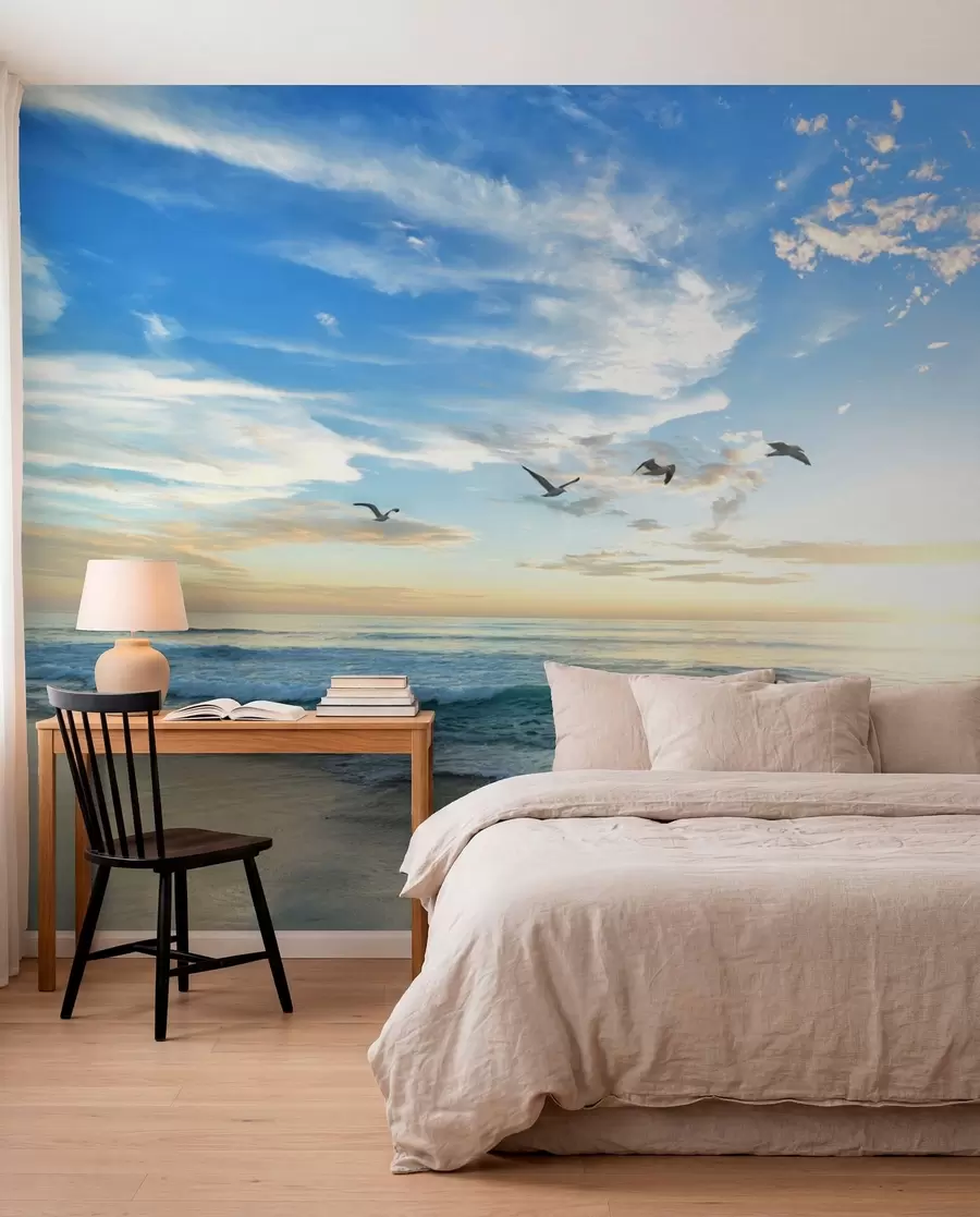 peintures murales Les mouettes et la mer au lever du soleil u93607
