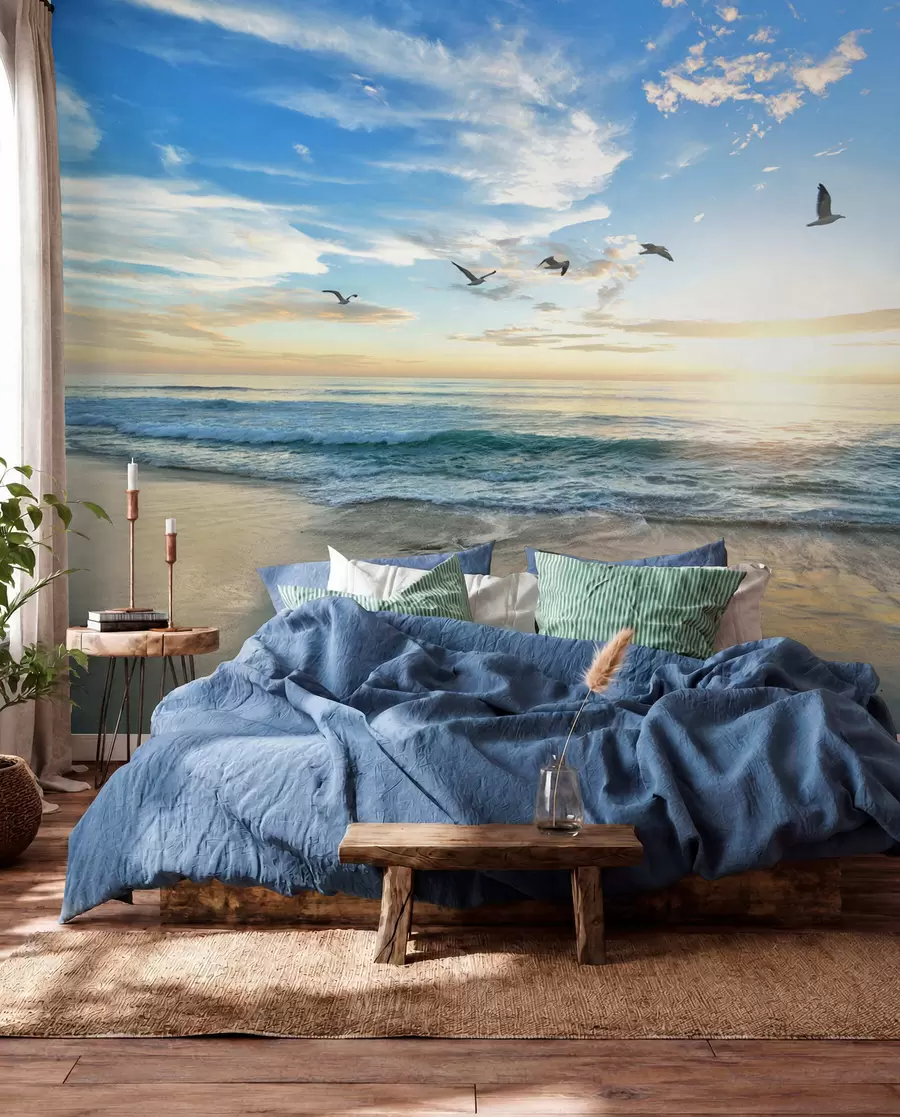 peintures murales Les mouettes et la mer au lever du soleil u93607