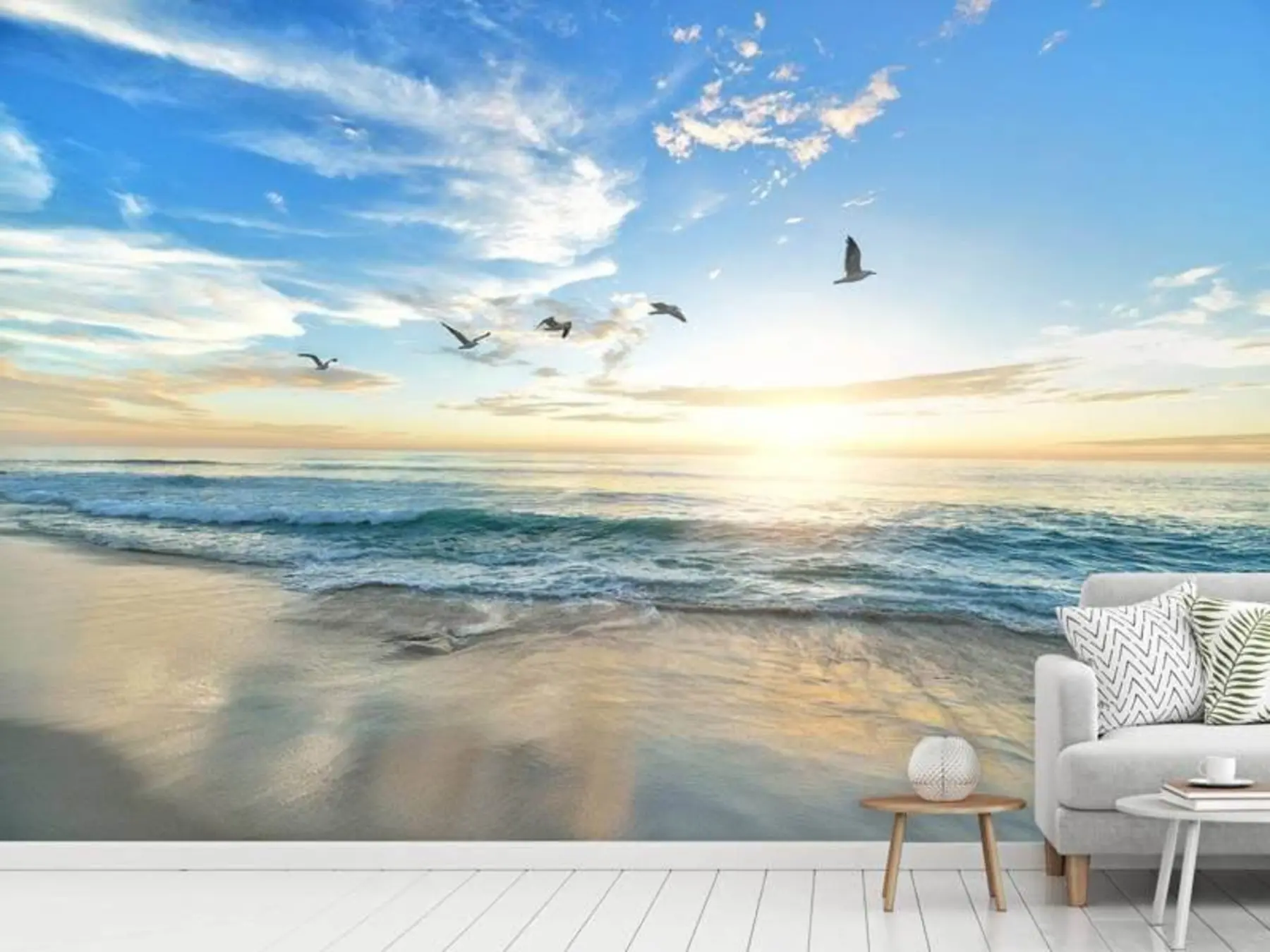 wall murals The seagulls and the sea at sunrise u93607