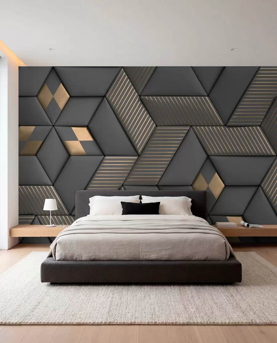 peintures murales Cubes graphite et or u93413