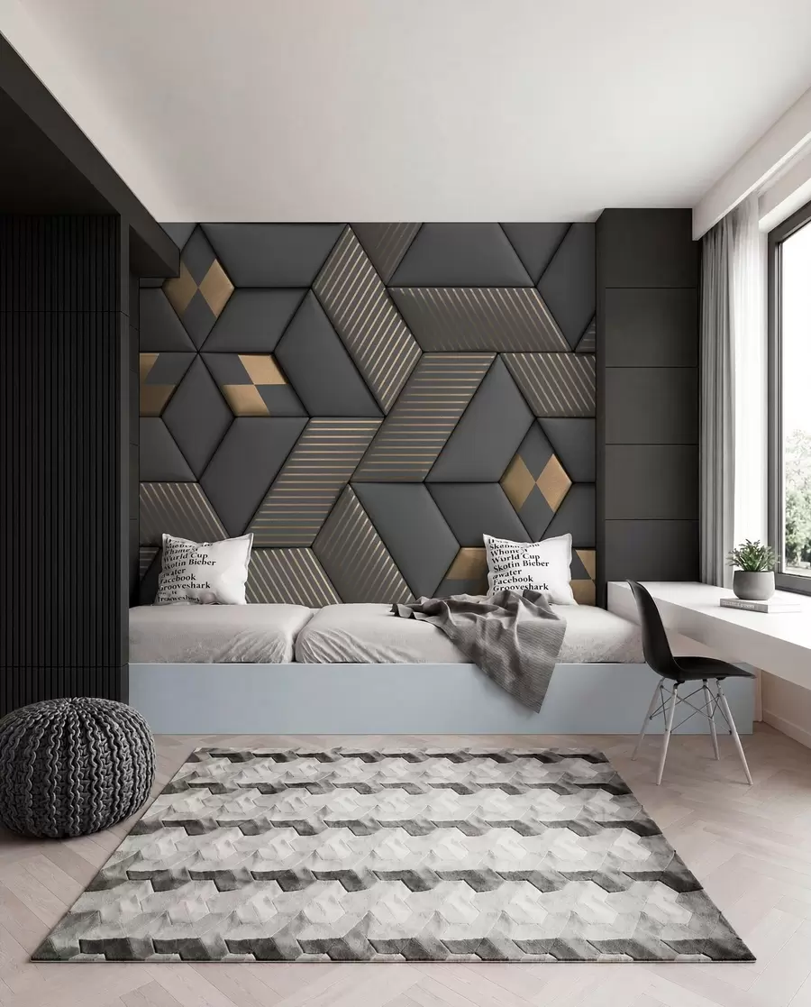 wall murals Graphite Cubes and Gold u93413