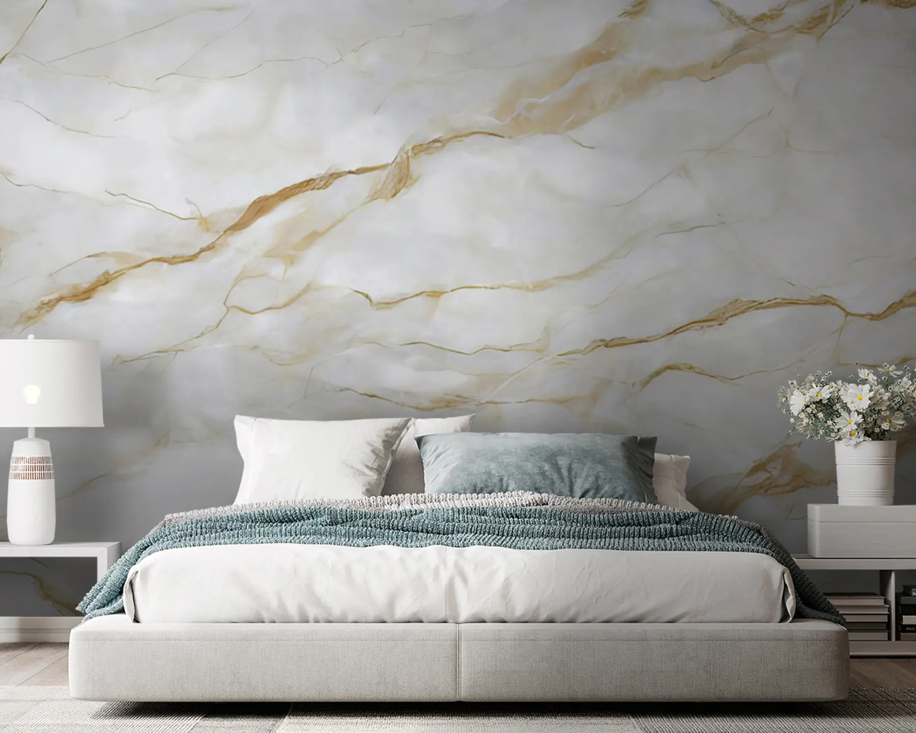 murais de parede Mármore branco com linhas bege u93433