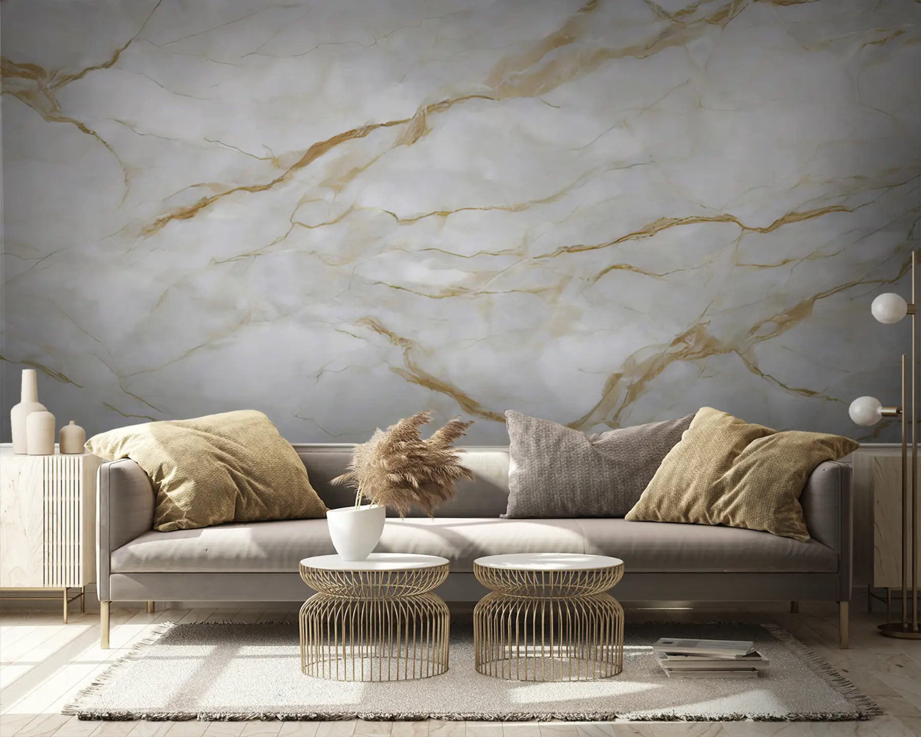 murais de parede Mármore branco com linhas bege u93433