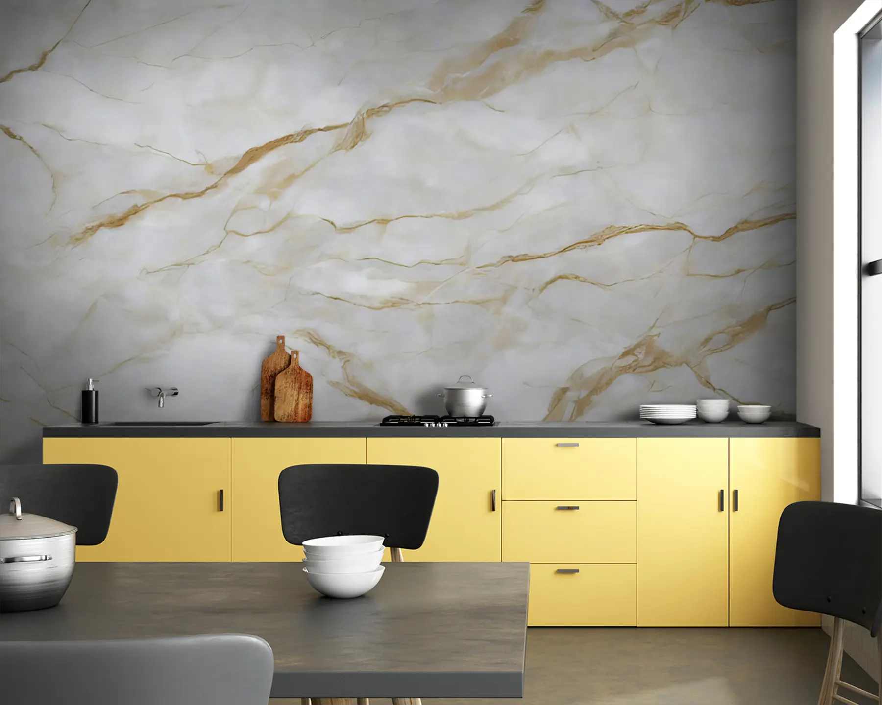 murais de parede Mármore branco com linhas bege u93433