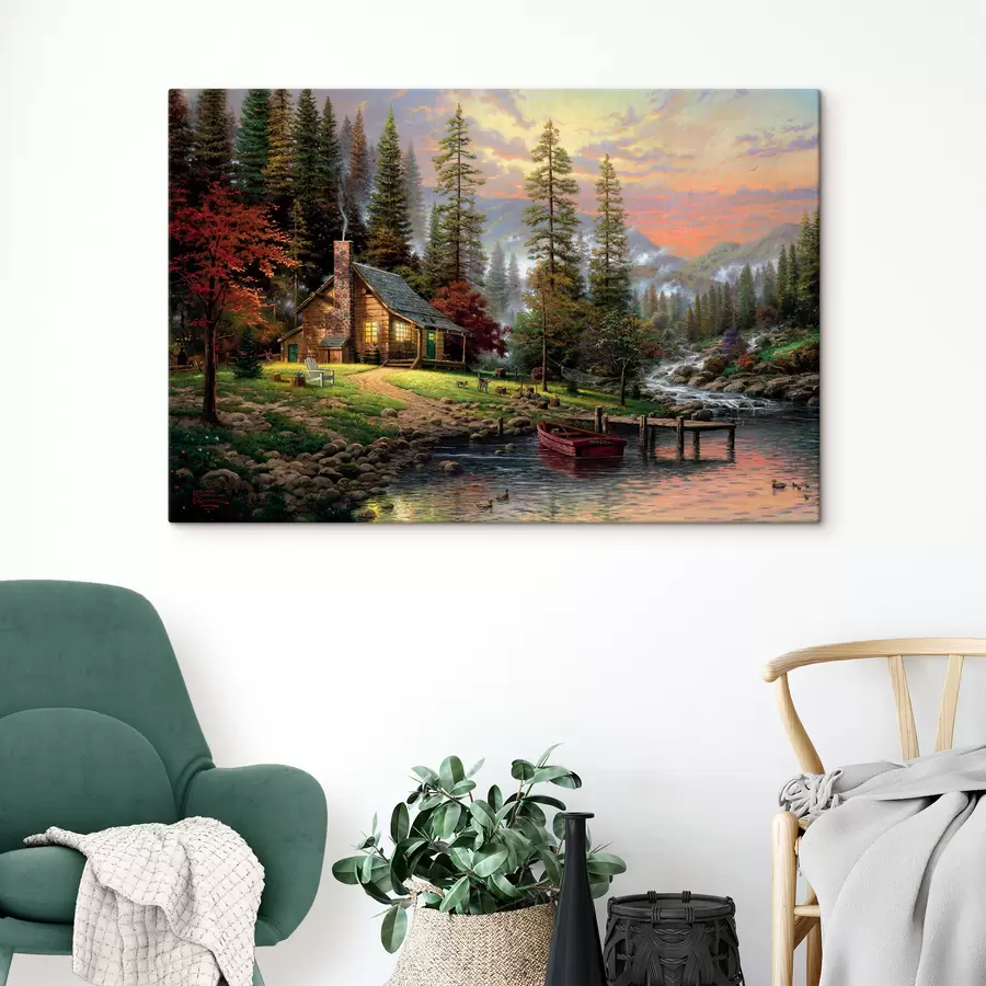 wall murals Fisherman's hut in the forest near the stream s15556