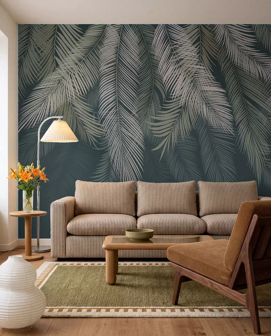 wall murals Palm Curtain on Deep Teal u48556v2