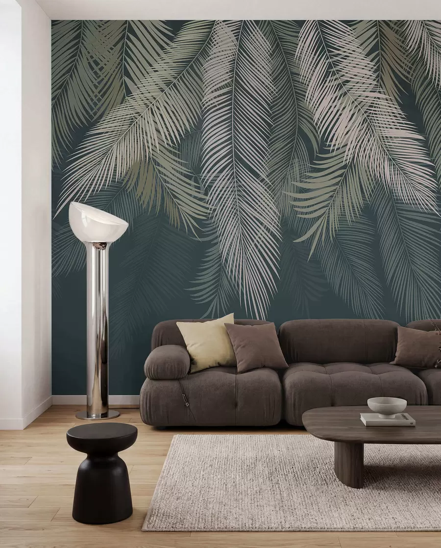 wall murals Palm leaves on a dark green background u48556v2