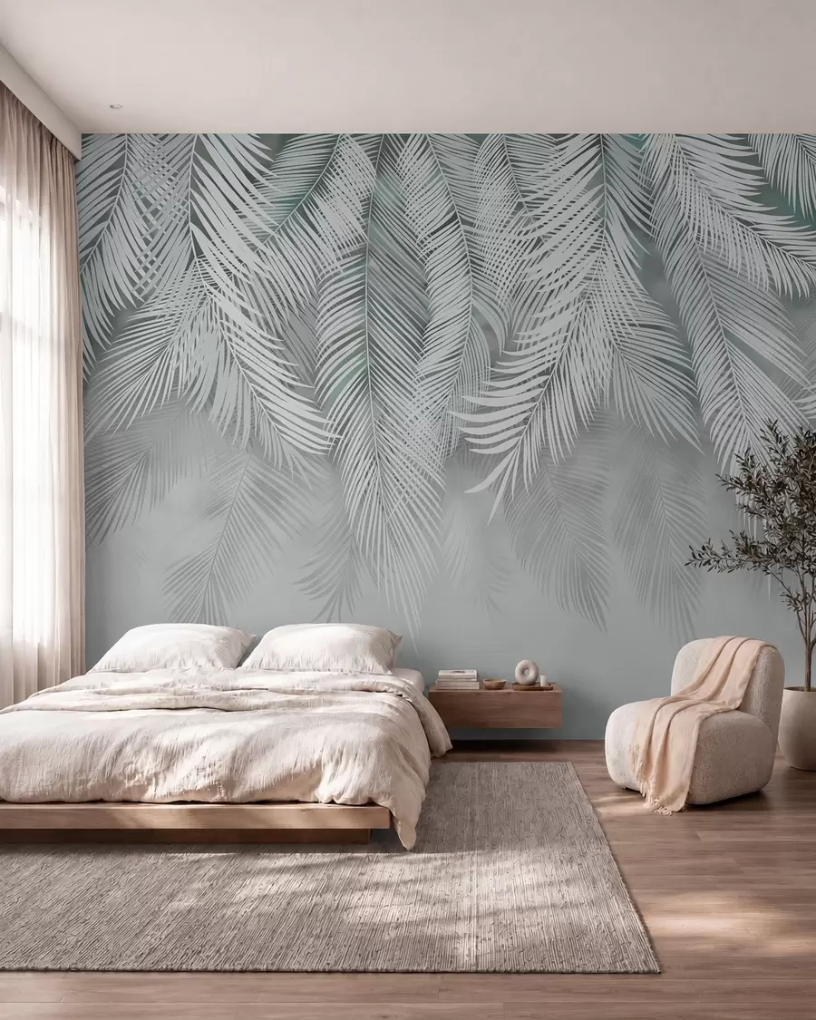 murales Hojas tropicales con sombras de menta u48556v3