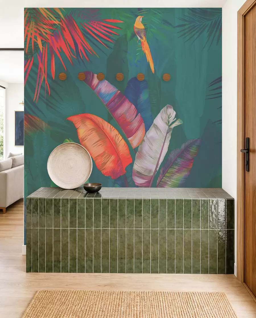 Wall Mural Photo Wallpaper Gilded Tropics — Teal u50468v2
