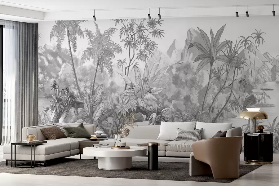 Wall Mural Photo Wallpaper Black and white tropics u59039