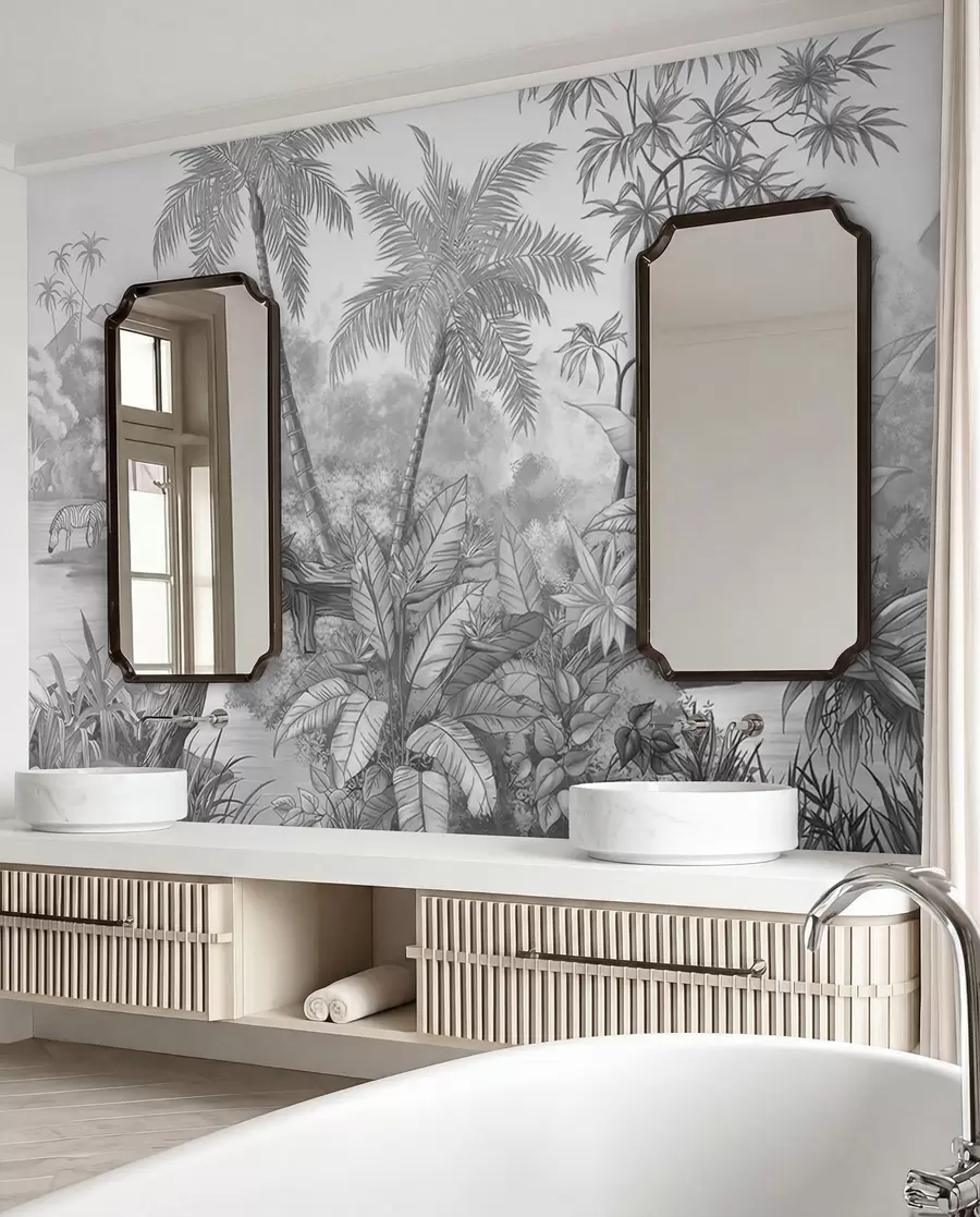 wall murals Black and white tropics u59039