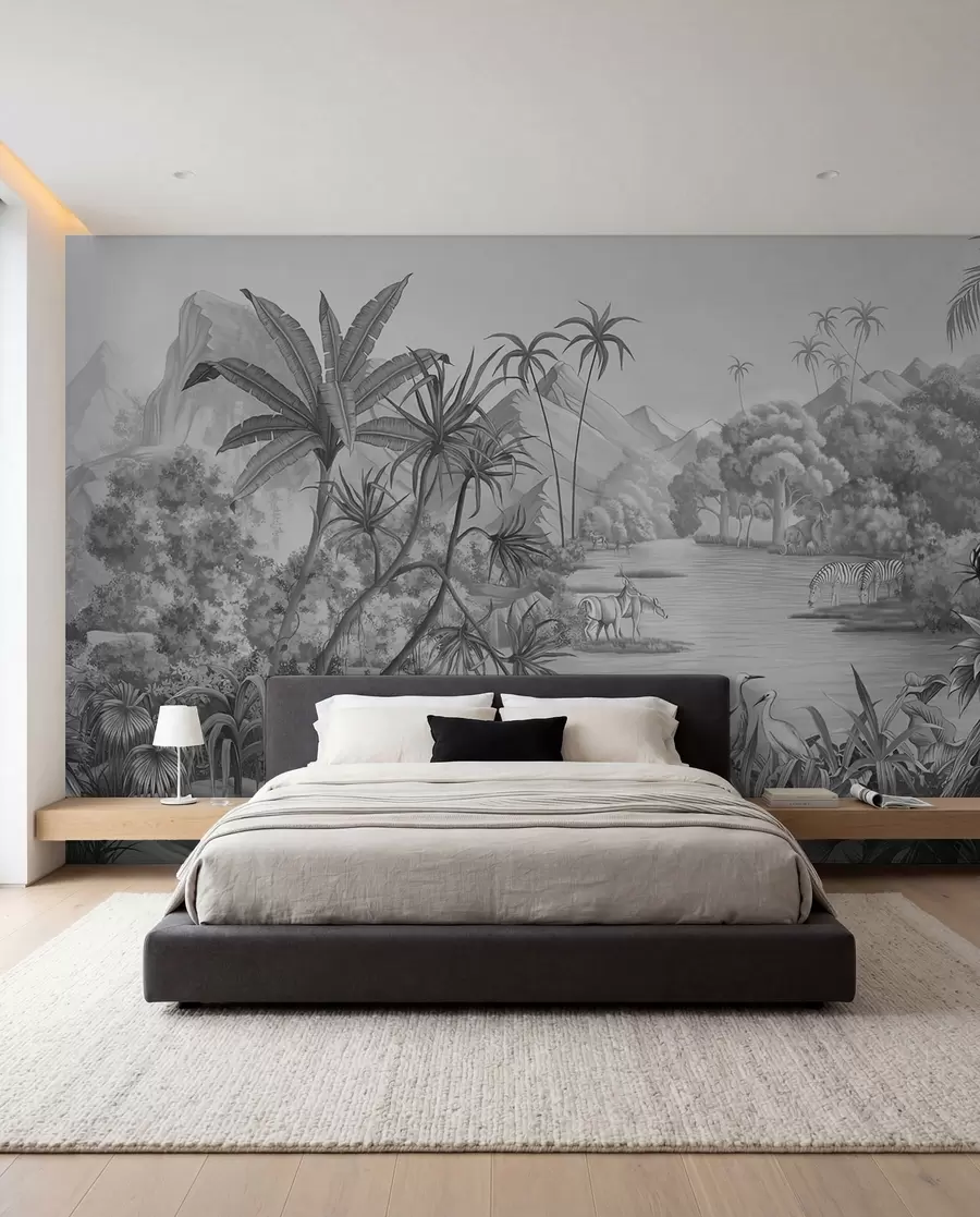 peintures murales Tropiques en noir et blanc u59040