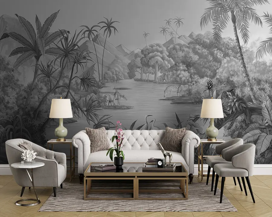 Wall Mural Photo Wallpaper Black and white tropics u59040