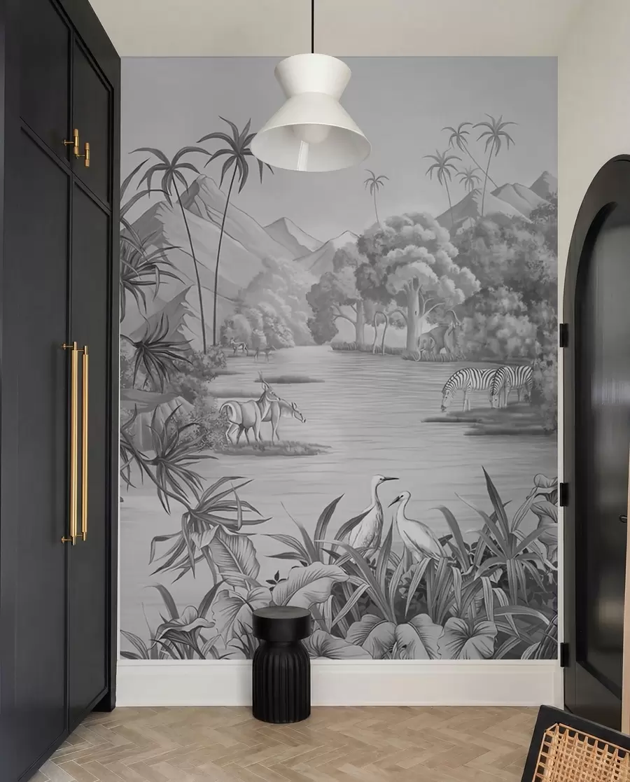 peintures murales Tropiques en noir et blanc u59040