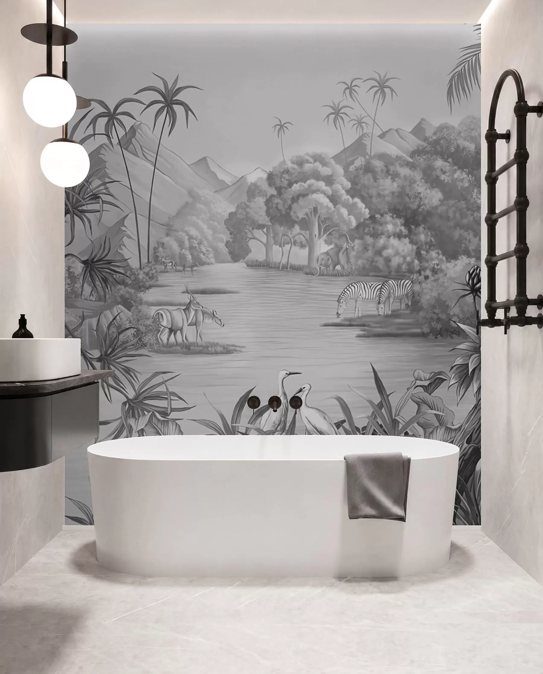 wall murals Black and white tropics u59040