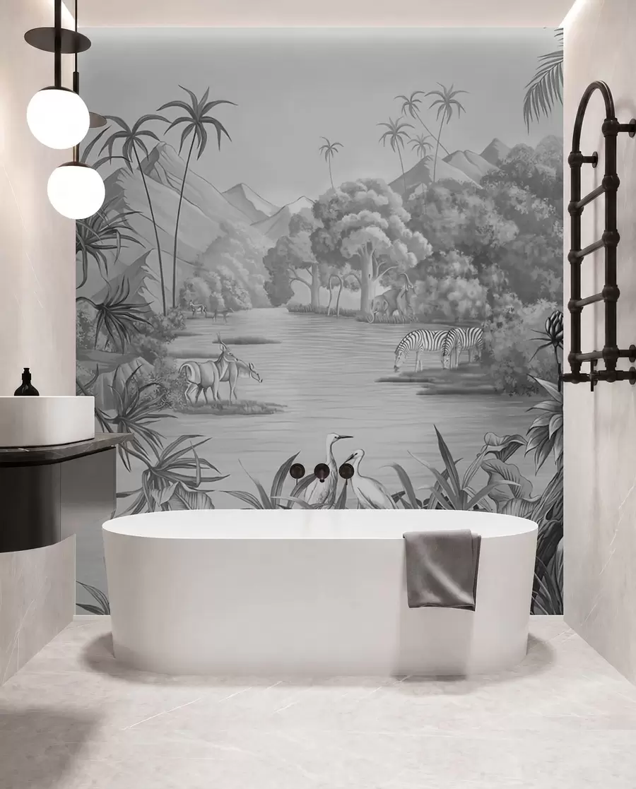 wall murals Black and white tropics u59040