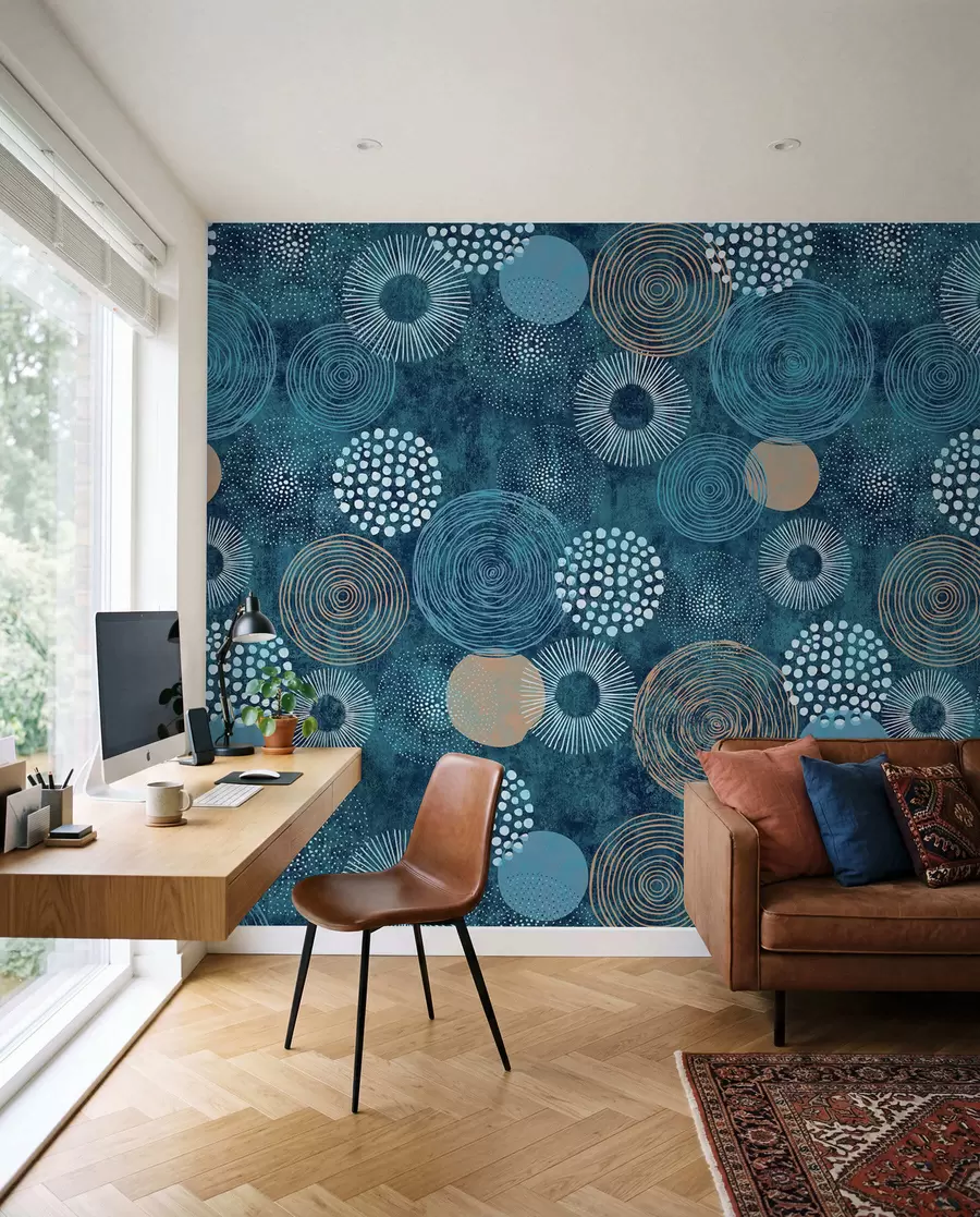 peintures murales Étude de cercles indigo u59376