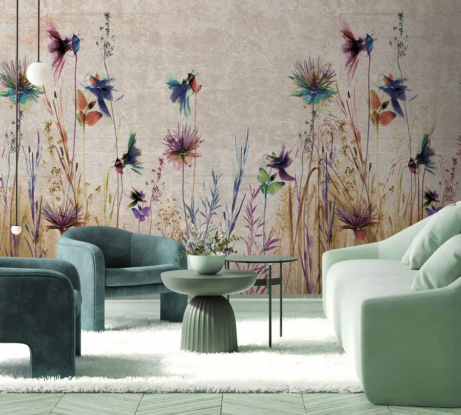 murales Inusuales flores altas sobre fondo beige u93672