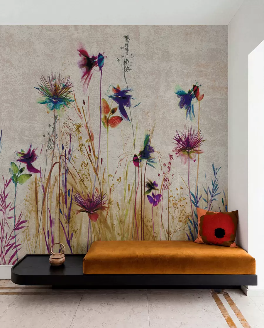 peintures murales Fleurs hautes inhabituelles sur fond beige u93672