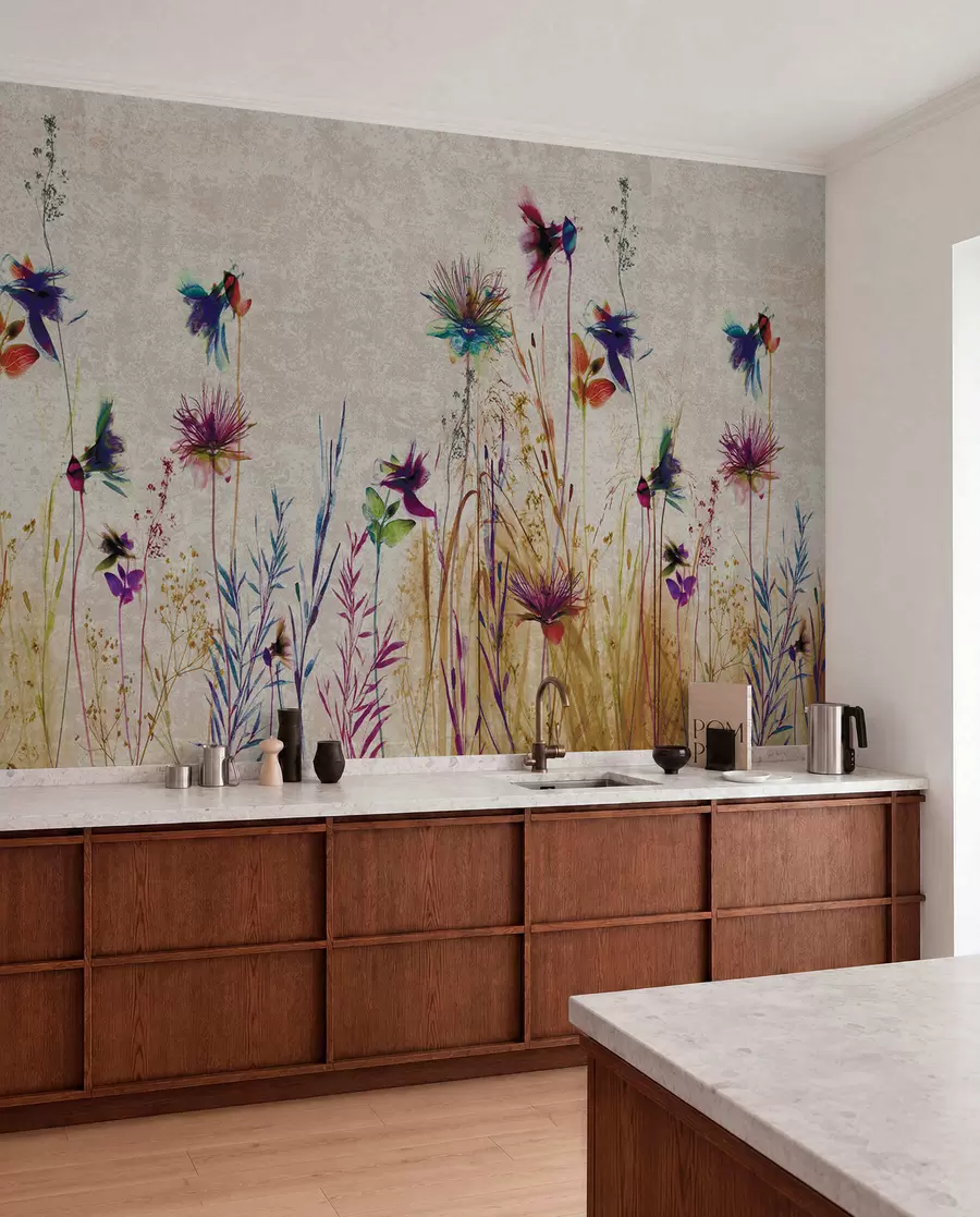 wall murals Unusual high flowers on a beige background u93672