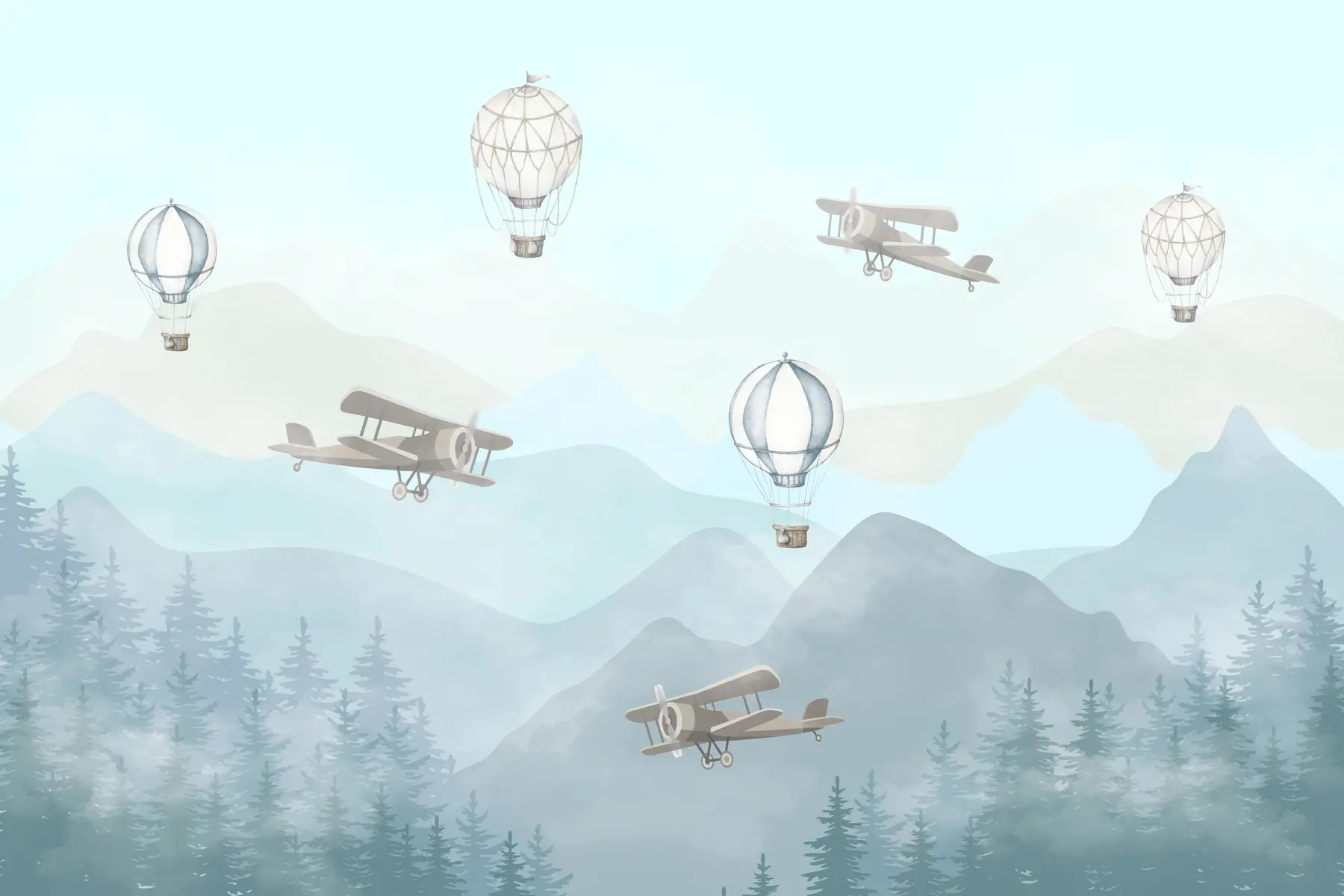 wall murals Sky with balloons and helicopters u74226