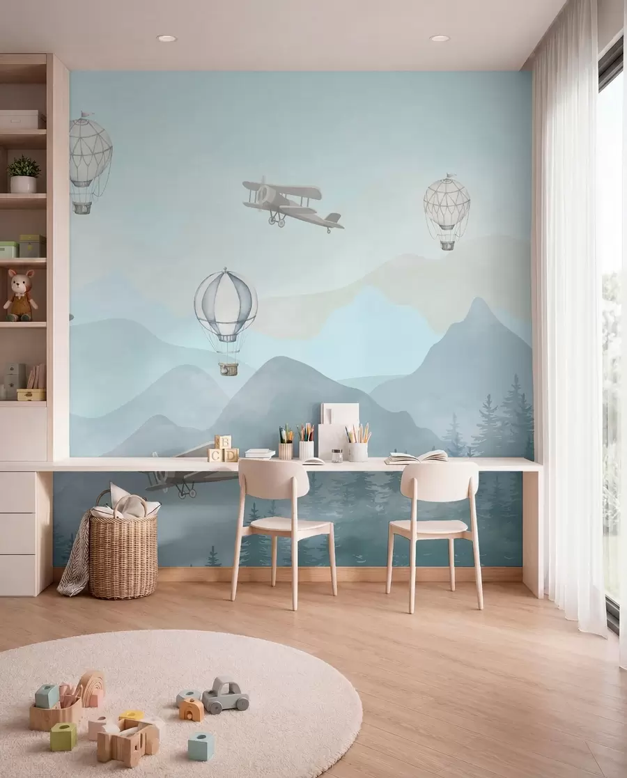 wall murals Sky with balloons and helicopters u74226