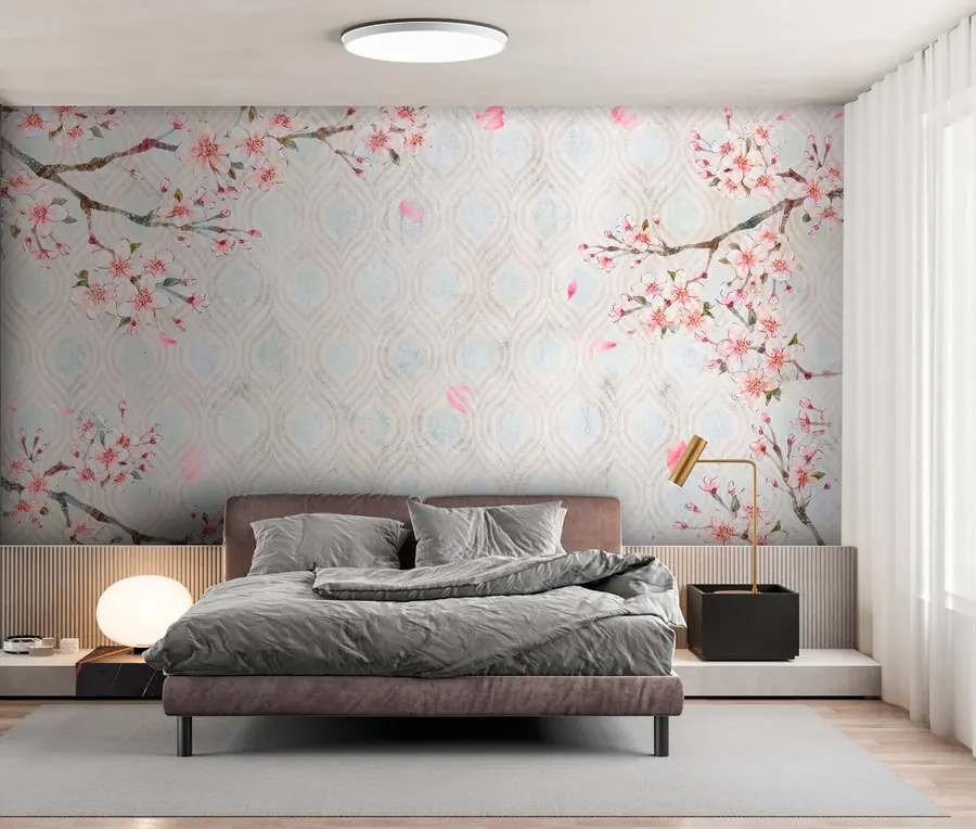 murales Flores de Sakura en estilo vintage u74383