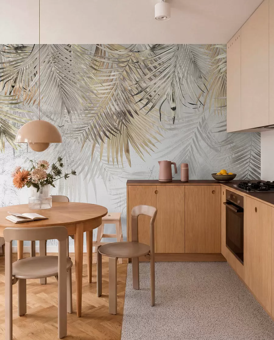 wall murals Light tropical leaves in the style of grunge u93843